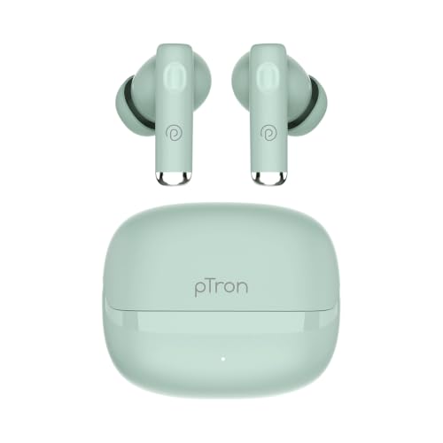 Image of pTron Bassbuds Encore in-Ear TWS Ear Buds w / 50 Hrs Playtime, Custom EQ, Mobile App, 13mm Drivers, Pristine Sound, BTv6.0 Headphones, Touch Control, Voice Assistant, Type C Charging & IPX4(Meadow)