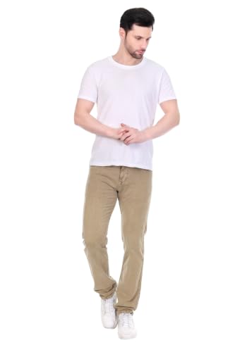 Image of Cotton Comfort Fit Jeans for Men | Full-Length Solid Denim Pants with Button Closure, Embroidered Design, Mid-Rise Casual Trousers for Daily | Classic Jeans for Office Bottoms (DI-249)