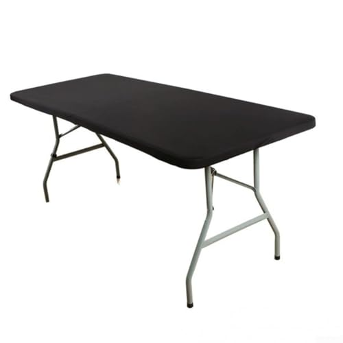Mantel rectangular con borde elástico para mesas plegables, lavable y resistente al agua, poliéster, para uso en interiores y exteriores (color negro, 183 x 76 x 76 cm)