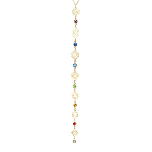 LIKGREAT Collier 7 Chakras pour Femme Acier Inoxydable Pendentif Chakras Guérison Spirituelle Bijoux Yoga Méditation Fête des Mères (2-Or)