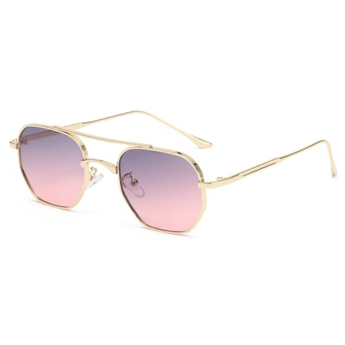 Lunettes vintage noir double pont en métal LVTFCO avec verres gris rose UV400