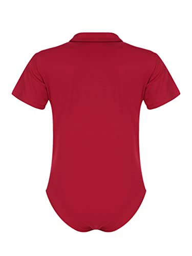 Mens Short Sleeve One Piece Slim Fit Turn-Down Collar Press Button Crotch Shirt Leotard Bodysuit2