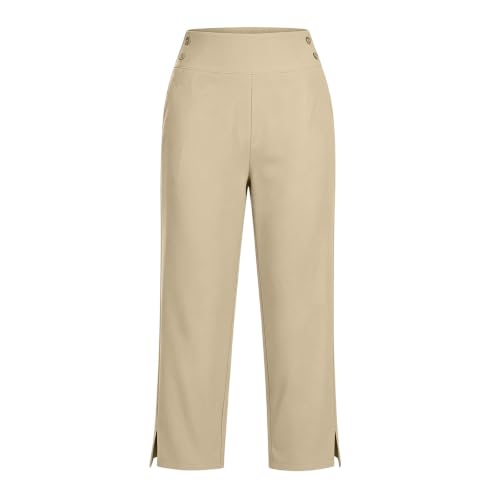 PXQIRMR Wide Leg Pants for Women Elastic Waist Ankle Trousers Khaki - image 6