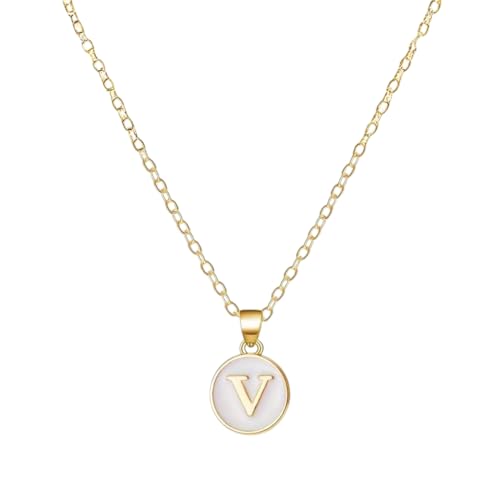 Image of Giftana Alphabet Locket with Chain, White Enamel Letter A-Z Pendant Necklace for Girls, Personalized Initial Name Gold Plated Pendant Necklace Gift for Girlfriend, Valentines Day Gifts for Woman