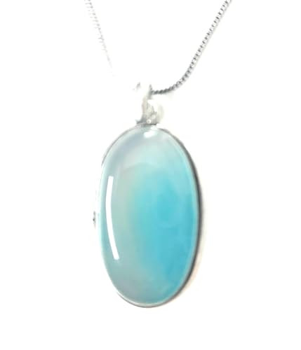 Image of Natural stone Pendant Necklace, Oval Stone, brass Chain,silver coated Blue Gemstone Jewelry
