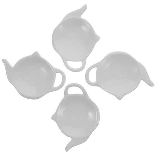 ELAYARD 4 Piezas Soporte para Bolsitas de Té Forma de Tetera de Platos de Cerámica para Organizador de Bolsas Plato para Condimentos y Postres Blanco Accesorio Práctico y Duradero para