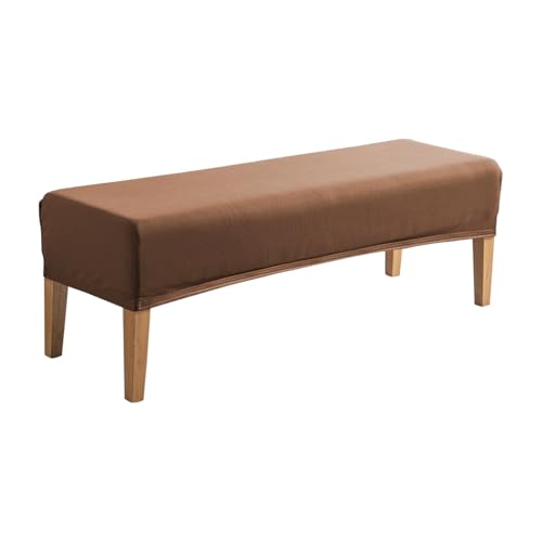 Image of HOKIPO 'SereneSolids' 140 GSM Dining Bench Cover Stretchable Slipcover, Brown (AR-6245-BR)