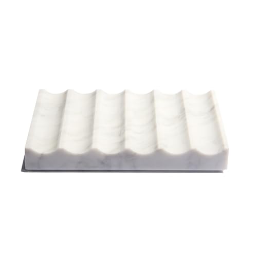 ZUMIQ Jabonera de lujo de mármol auténtico, hecha a mano (única) con pies adhesivos, antideslizante, ideal para baño y cocina, color blanco (mármol de Carrara)