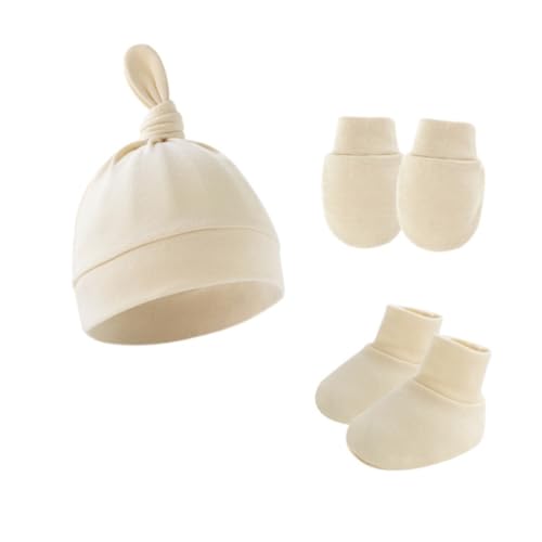 WISREMT 4 Pack Newborn Baby Hat Mittens and Socks Sets Preemie Knot Beanie Hat No Scratch Mittens Socks for Infant Boy Girl4