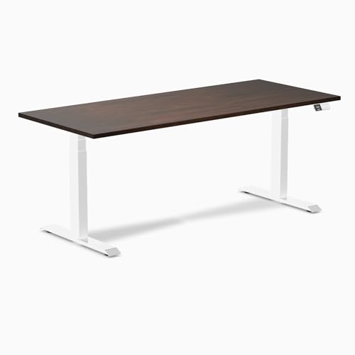 Image of Desky Electric Standing Desk, 72 x 30 inch Rubberwood Height Adjustable Sit Stand Desk, Dual Motor, Memory Presets, Ergonomic Workstation for Home Office - Dark Walnut Top