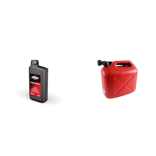 Briggs & Stratton 100007E Huile Moteur SAE 30, 1.0 litre & Jerrican 10L - Jerrican Plastique avec Bec Verseur - Norme UN Pour Transport de Matières Dangereuses