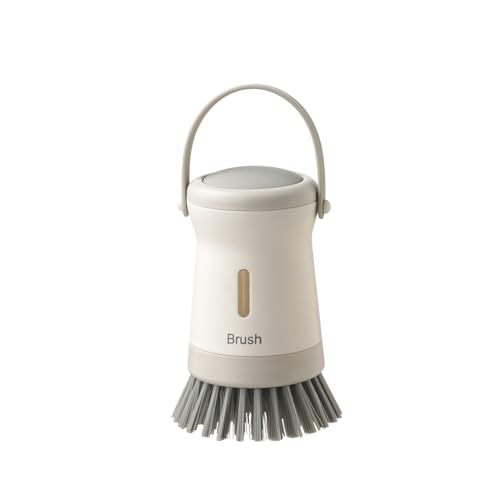 Image of Dishwashing Brush with Soap Dispenser：Dish Brush,for Kitchen Cutlery,Pots and Pans Sink Cleaning,Dishwashing Brush Set with Base (White)