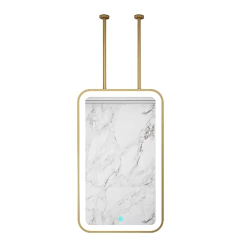Espejo LED para montaje en techo｜Espejo de maquillaje de tocador de baño dorado Espejos de varilla colgantes de metal modernos para sala de estar Dormitorio Entrada Espejos decorativos(50cmx70cm)