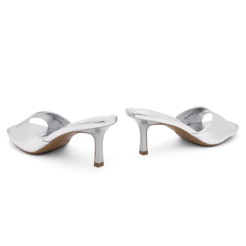Image of Shoe Land Women's Low Heels Stiletto Heeled Slides, Open Toe One Band Slip-On Heeled Mules - Dressy Heeled Sandals for Prom, Party Wedding and Vacation
