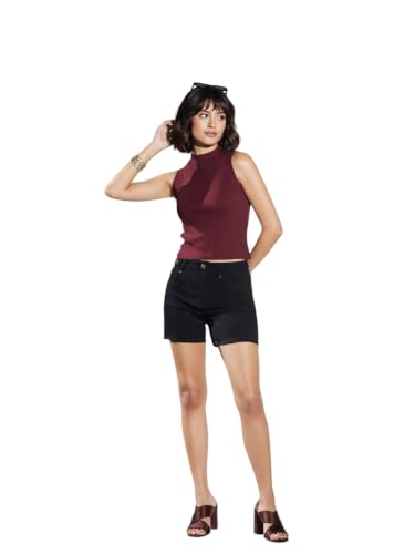 Image of Miss Chase Women's White Regular High Rise Clean Look Regular Stretchable Denim Shorts
