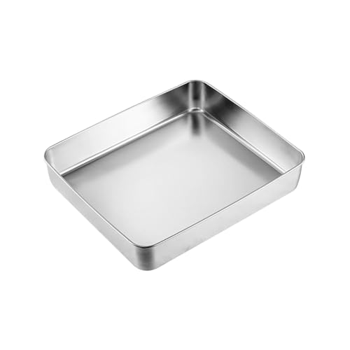 LOVIVER Moule à lasagnes en acier inoxydable, moule à pâtisserie à fond plat, bord profond, robuste, épais, à gâteau rectangulaire pour brownie, facile à, 33x29x6cm