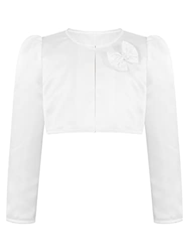 Girls Bolero Shrug Long Sleeve Cardigan Bowknot Satin Dress Cover Up Wedding Little Jacket