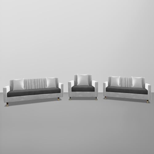 Image of Casaliving Garcia 3+2+1 Seater Sofa Set for Living Room (Black Grey Colour) Premium Fabric Sofa