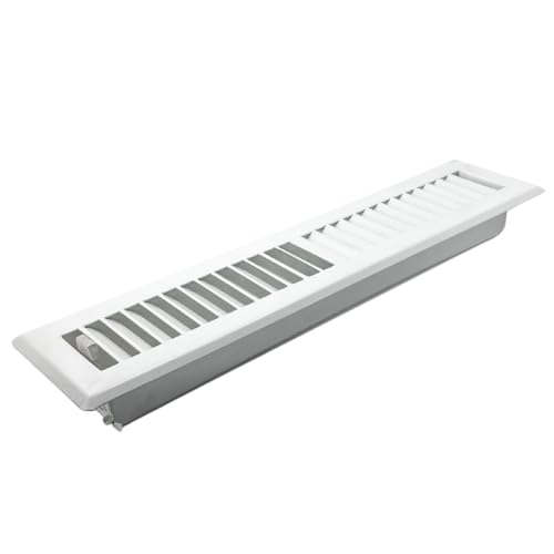 Image of 2 inch x 14 inch White Floor Register 2 Way - Stamped Face Steel Vent Cover, HVAC Floor Grille for AC Heat, Fits 2x14 Duct Opening, Heavy Duty Metal Register
