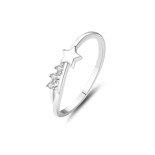 KnSam Anillo de compromiso de oro 18 K 750 con forma de estrella, con diamante, PT950 platino, talla 47-65, Oro blanco 375 de 9 quilates, Diamante