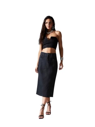 Image of Miss Chase Women's Regular High Rise Above Knee Stretchable Denim Skirt