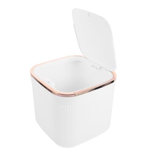 POPETPOP Petite Poubelle de Table Blanche en Ps Couvercle Pratique, Corbeille Adorable et Compacte pour Organisation de Bureau et Maison