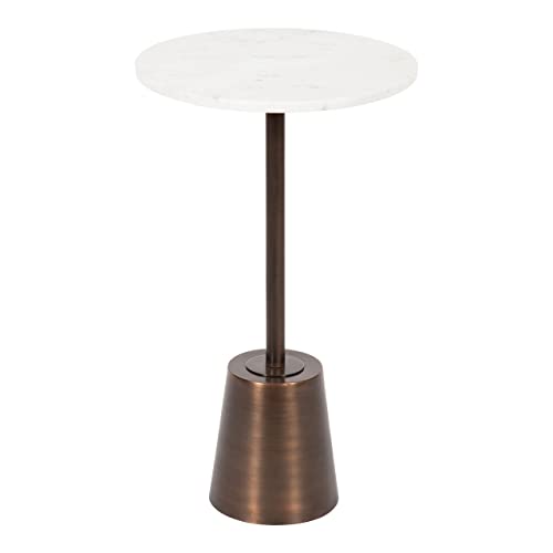 Kate And Laurel Tira Round Side Table, 14 X 14 X 24, White And Bronze, Decorative Pedestal Style End Table For Use As A Bedroom Nightstand Or Living Room Accent #TOP12