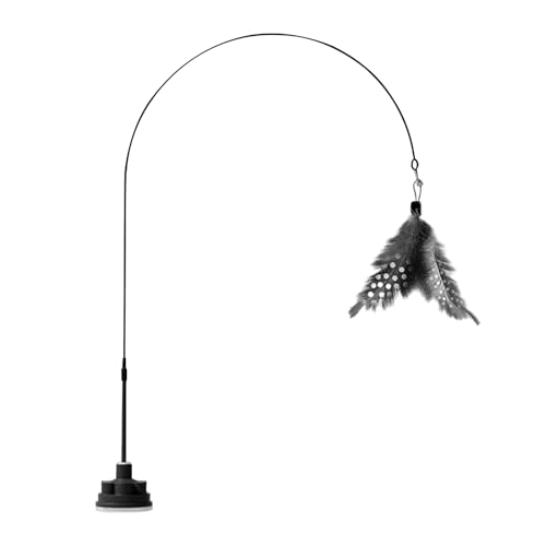 Gioco per Gatti a Bacchetta - Bastone con Piume e Campanello,Giocattolo Interattivo per Cuccioli Resistente con Ventosa Accessori per Animali Domestici da Interno ed Esterno