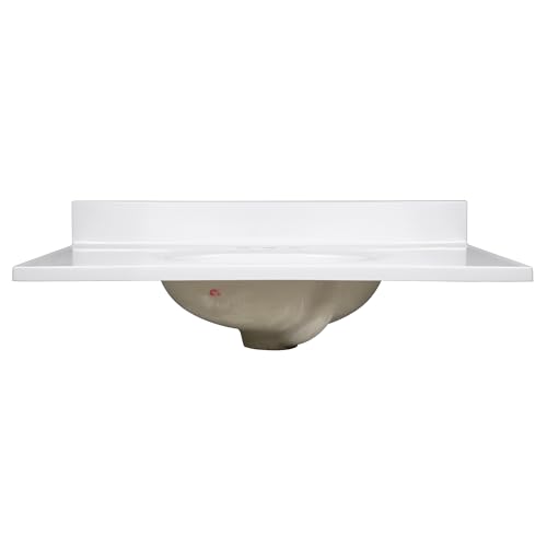 Image of Design House Vanity Top Sink, Cultured Marble, 3 Predrilled Centerset, 4 in Backsplash, Stain-Resistant, Easy-To-Clean, Solid White, 31 in W x 19 in D x 10.6 in H, 586198