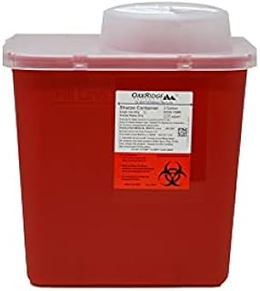 2 Gallon Size | Sharps and Biohazard Waste Disposal Container by Oakridge Products with Chimney Top Style Lid