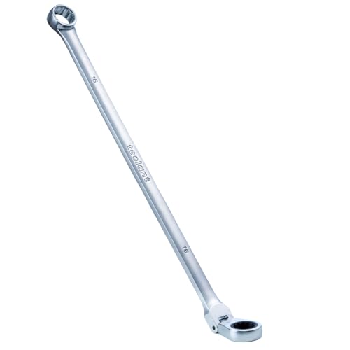 Image of toolant Extra Long Ratcheting Wrench, Flex Head & Fixed Offset Head Double Box End Combination Wrench, CR-V Steel, Metric 16mm