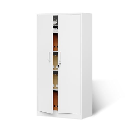 Sightlife Armario archivador con Cerradura, Armario de Acero, Armario Multiusos de Metal con 2 Puertas para Oficina, casa, Garaje, Gimnasio, Escuela, 170 x 78 x 39 cm, Color Blanco