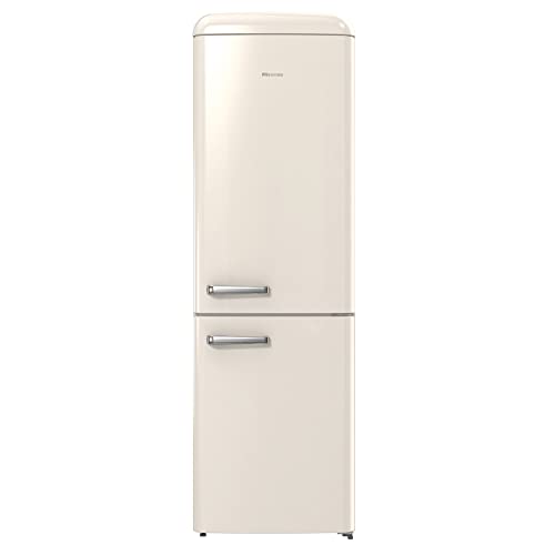 Hisense RB390N4RYDUK Freestanding Retro Fridge Freezer, Total No Frost-Inverter Compressor-300 liters-60cm Wide-Bright Beige-D Rated