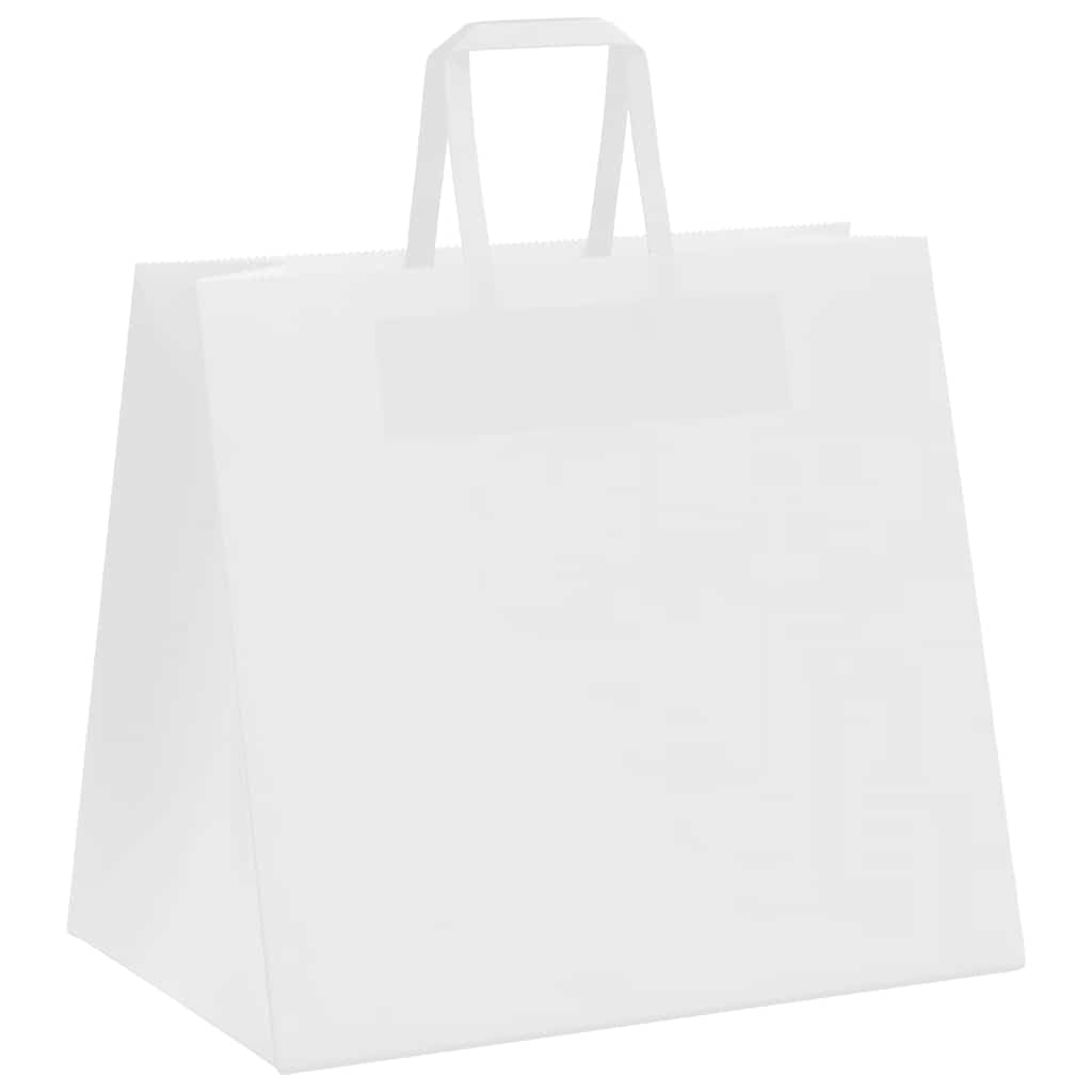 QUAHEAS Bolsas de papel blanco con asas de cuerda de papel, 32 x 22 x 28 cm, 250 unidades, papel de estraza para regalo, fiesta, regalo, embalaje, cumpleaños, boda, Navidad, Pascua