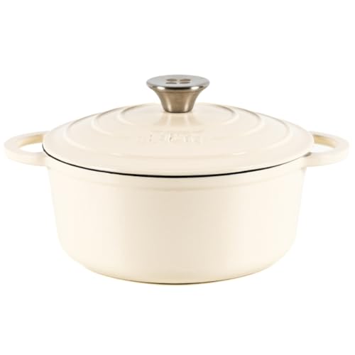 Lätt Home Cocotte Hierro Fundido Esmaltado Blanco. Cocotte Redonda 22x10,5 CM - 3,35 L. Olla Elegante, Resistente, Especial para Inducción y Apta para todos tipo de Cocina