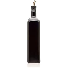 Infinity Jars Black Ultraviolet Square Glass Oil Bottle 1L 34 fl oz w/Plastic Pour Spout, Airtight Round bottle Easy Refill Vinegar Cruet Cooking Oil Dispenser Bottle, Olive Oil Bottle for Kitchen