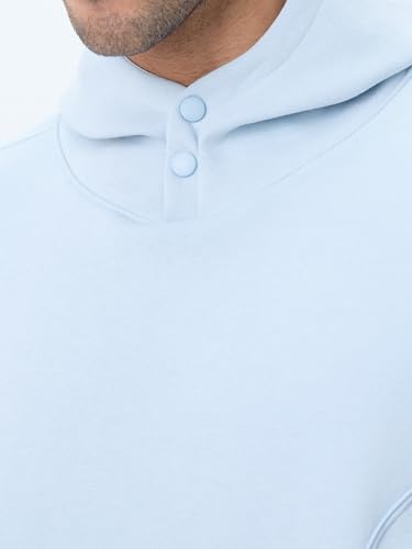 Image of The Souled Store: Marine Men and Boys Full Sleeves Hooded Neck Light Blue Solid Cotton Blend Premium Heavy Fleece Oversized Pullover Hoodie