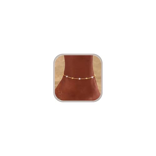 HARJJME Fußkettchen für Damen 18K Vergoldet Wasserfest Fussketten für Frauen Gold Verstellbar Boho Fußkette Gänseblümchen Perlen Fusskette Sommer Strand Fußschmuck Geschenk für Teenager Mädchen