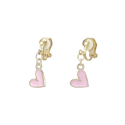 Heart Clip On Dangle Drop Earrings Tiny Pink White Women's Jewelry Accessories Gifts