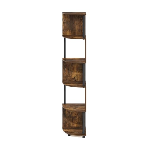 Image of Furinno ECON Corner Shelf, 5-Tier Corner Book Shelf, Zigzag Storage Shelves, Display Rack, Bookshelf, for Organization and Storage, Living Room, Home Office, Amber Pine