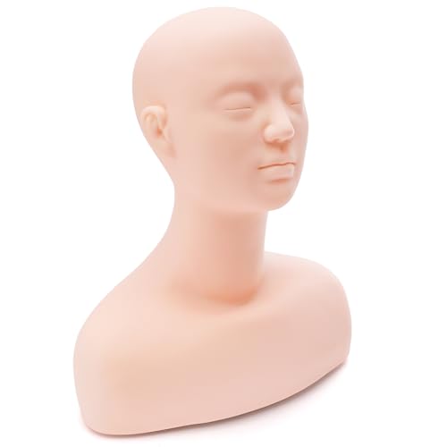 Dicunoy Esthetics Mannequin Head with Shoulder Soft PVC Human Hair Mannequin Head for Makeup Facial Techniques Massage Lash Extensions Practice Wig Display Salons Cosmetology School