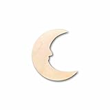 Unfinished Wood Crescent Moon with Face Outline Silhouette Craft up to 46' DIY 6' / 1/8'