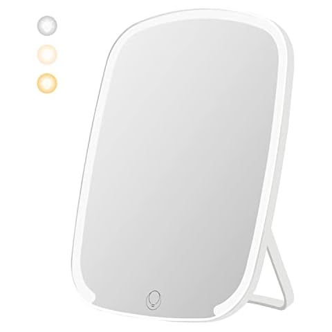 Colist Makeup Mirror LED Touch Screen Vanity Mirror Brightness Adjustable USB Rechargeable Desktop/Wall use (Back with 5X Magnifying Mirror) (Oval Tricolore Led) Cover