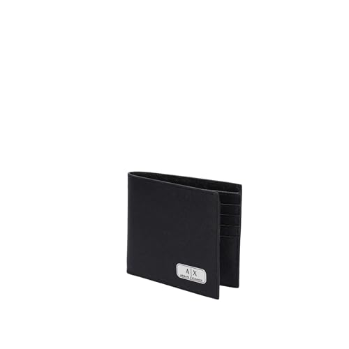 A|X ARMANI EXCHANGE mens Armani Exchange Plate Logo Saffiano Leather Bifold Wallet, Black, Small US3