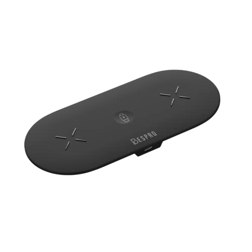 BESPRO PRO Trio MAT 110 3-in-1 Wireless Charging Mat Station with 1M-Type C Cable,Qi Certified|i-Watch/Pro i-Phone 14/14Pro/13/12/11/11 Pro/11 Pro Max/X/Xr/Xs/8 Plus & Other Qi Devices-Black