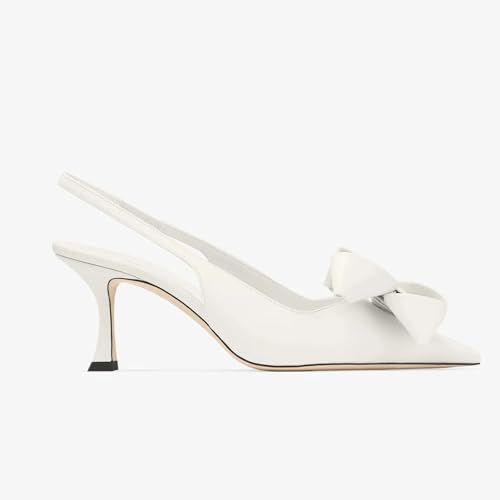Goolita Bow Pointed Toe Slingback Heels for Women, Curved Kitten Heel Elasticated Ankle Strap Dress Pumps Sexy Slip On Wedding Evening Pumps Shoes2