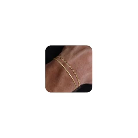 Moodear Stack 6.5Inches Chain Men Bracelet - Thin 14K Gold Plated 2mm Snake Cuban Bracelet Sets for Mens Trendy Jewelry Gift Cover