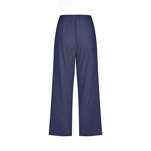 Wide Leg Capri Pants for Women Casual Summer Drawstring Elastic High Waist Cotton Linen Pant Cropped Trousers4
