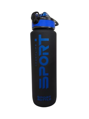 Image of Sport Water Sipper Bottle with Soft Silicon Straw, Leak Proof, 1000ml, (BLUE BLACK)