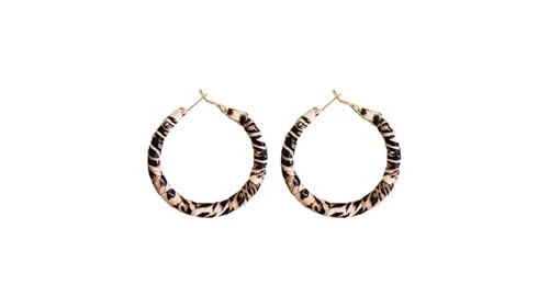 Handmade Leopard Print Hoop Earrings for Women – 925 Silver Plated, Lightweight Statement Round Earrings, Leather Luxe Design, Vintage Jewelry Gift